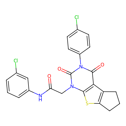 N-(3-chlorophenyl)-2-(3-(4-chlorophenyl)-2,4-dioxo-2,3,4,5,6,7-hexahydro-1H-cyclopenta[4,5]thieno[2,3-d]pyrimidin-1-yl)acetamide structure