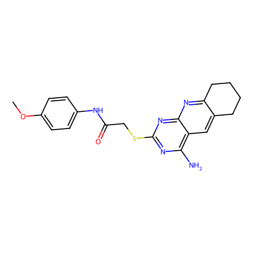 2-[(4-amino-6,7,8,9-tetrahydropyrimido[4,5-b]quinolin-2-yl)sulfanyl]-N-(4-methoxyphenyl)acetamide structure