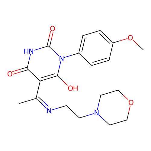 1-(4-methoxyphenyl)-5-[1-(2-morpholin-4-ylethylamino)ethylidene]-1,3-diazinane-2,4,6-trione structure