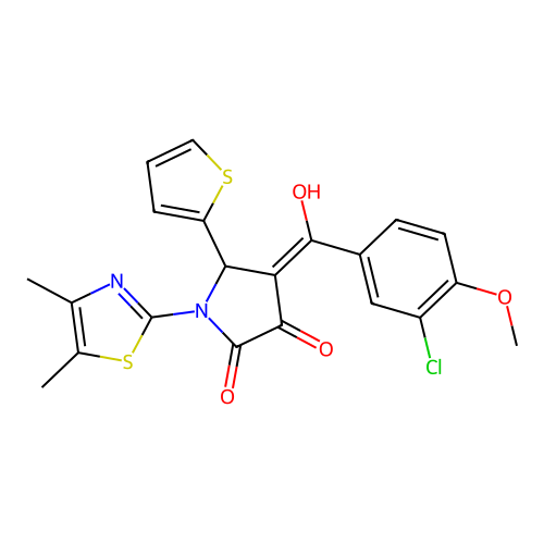 (4E)-4-[(3-chloro-4-methoxyphenyl)(hydroxy)methylidene]-1-(4,5-dimethyl-1,3-thiazol-2-yl)-5-(thiophen-2-yl)pyrrolidine-2,3-dione structure