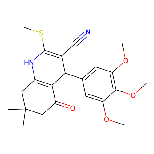5-hydroxy-7,7-dimethyl-2-(methylsulfanyl)-4-(3,4,5-trimethoxyphenyl)-4,6,7,8-tetrahydroquinoline-3-carbonitrile structure