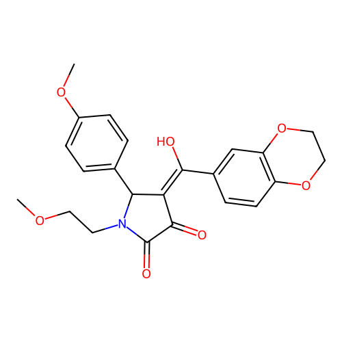 (4E)-4-[2,3-dihydro-1,4-benzodioxin-6-yl(hydroxy)methylidene]-1-(2-methoxyethyl)-5-(4-methoxyphenyl)pyrrolidine-2,3-dione structure