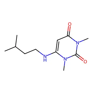 1,3-dimethyl-6-[(3-methylbutyl)amino]pyrimidine-2,4(1H,3H)-dione structure