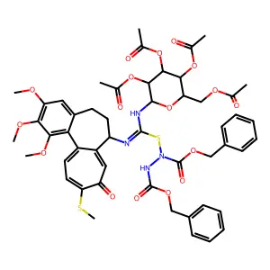 [3,4,5-triacetyloxy-6-[[C-[phenylmethoxycarbonyl(phenylmethoxycarbonylamino)amino]sulfanyl-N-(1,2,3-trimethoxy-10-methylsulfanyl-9-oxo-6,7-dihydro-5H-benzo[a]heptalen-7-yl)carbonimidoyl]amino]oxan-2-yl]methyl acetate structure