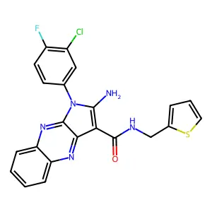 2-amino-1-(3-chloro-4-fluorophenyl)-N-(2-thienylmethyl)-1H-pyrrolo[2,3-b]quinoxaline-3-carboxamide structure