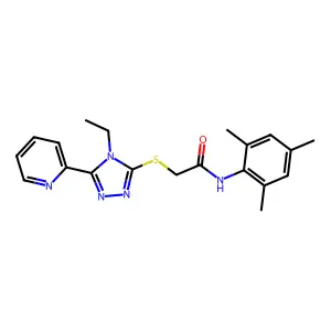 2-((4-Ethyl-5-(2-pyridinyl)-4H-1,2,4-triazol-3-YL)thio)-N-mesitylacetamide structure