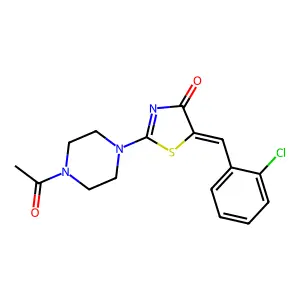 (5Z)-2-(4-acetylpiperazin-1-yl)-5-(2-chlorobenzylidene)-1,3-thiazol-4(5H)-one structure
