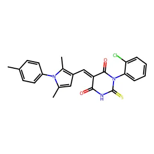 (5Z)-1-(2-chlorophenyl)-5-[[2,5-dimethyl-1-(4-methylphenyl)pyrrol-3-yl]methylidene]-2-sulfanylidene-1,3-diazinane-4,6-dione structure