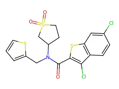 3,6-dichloro-N-(1,1-dioxidotetrahydrothiophen-3-yl)-N-(thiophen-2-ylmethyl)-1-benzothiophene-2-carboxamide structure
