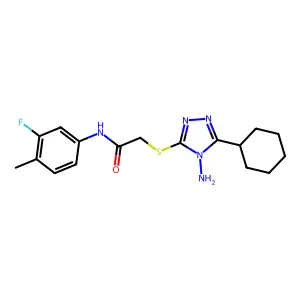2-[(4-amino-5-cyclohexyl-1,2,4-triazol-3-yl)thio]-N-(3-fluoro-4-methylphenyl)acetamide structure