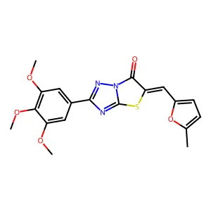 (5Z)-5-[(5-methylfuran-2-yl)methylidene]-2-(3,4,5-trimethoxyphenyl)[1,3]thiazolo[3,2-b][1,2,4]triazol-6(5H)-one structure