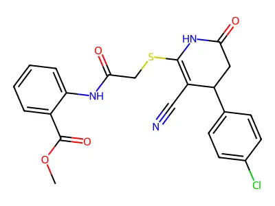 methyl 2-[[2-[[4-(4-chlorophenyl)-5-cyano-2-oxo-3,4-dihydro-1H-pyridin-6-yl]sulfanyl]acetyl]amino]benzoate structure