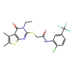 N-(2-Chloro-5-(trifluoromethyl)phenyl)-2-((3-ethyl-5,6-dimethyl-4-oxo-3,4-dihydrothieno[2,3-d]pyrimidin-2-yl)thio)acetamide structure