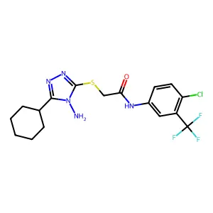 2-((4-amino-5-cyclohexyl-4H-1,2,4-triazol-3-yl)thio)-N-(4-chloro-3-(trifluoromethyl)phenyl)acetamide structure