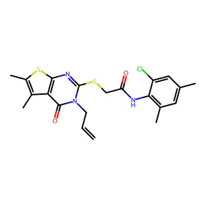 N-(2-chloro-4,6-dimethylphenyl)-2-{[5,6-dimethyl-4-oxo-3-(prop-2-en-1-yl)-3,4-dihydrothieno[2,3-d]pyrimidin-2-yl]sulfanyl}acetamide structure