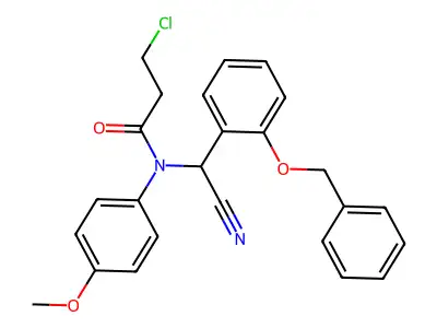 3-chloro-N-[cyano-(2-phenylmethoxyphenyl)methyl]-N-(4-methoxyphenyl)propanamide structure