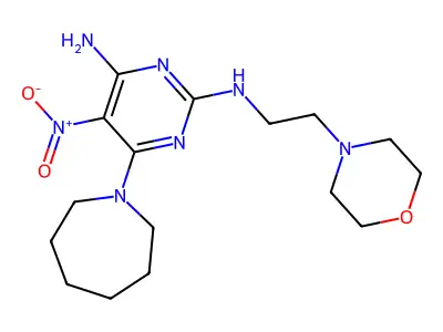 6-(azepan-1-yl)-N2-(2-morpholinoethyl)-5-nitropyrimidine-2,4-diamine structure