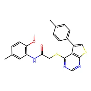 N-(2-methoxy-5-methylphenyl)-2-{[5-(4-methylphenyl)thieno[2,3-d]pyrimidin-4-yl]sulfanyl}acetamide structure