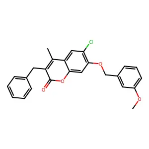 3-benzyl-6-chloro-7-[(3-methoxybenzyl)oxy]-4-methyl-2H-chromen-2-one structure