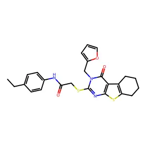 N-(4-ethylphenyl)-2-[3-(2-furylmethyl)-4-oxo(3,5,6,7,8-pentahydrobenzo[b]thiop heno[2,3-d]pyrimidin-2-ylthio)]acetamide structure