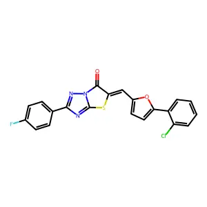 (5Z)-5-{[5-(2-chlorophenyl)furan-2-yl]methylidene}-2-(4-fluorophenyl)[1,3]thiazolo[3,2-b][1,2,4]triazol-6(5H)-one structure
