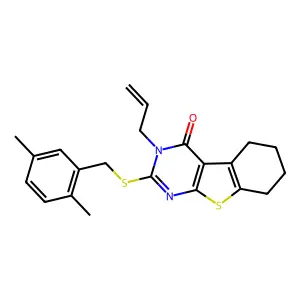 2-[(2,5-dimethylbenzyl)sulfanyl]-3-(prop-2-en-1-yl)-5,6,7,8-tetrahydro[1]benzothieno[2,3-d]pyrimidin-4(3H)-one structure