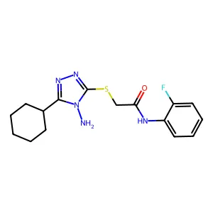 2-((4-amino-5-cyclohexyl-4H-1,2,4-triazol-3-yl)thio)-N-(2-fluorophenyl)acetamide structure