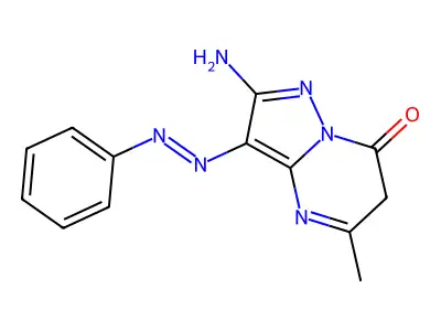 2-amino-5-methyl-3-[(E)-phenyldiazenyl]pyrazolo[1,5-a]pyrimidin-7(6H)-one structure
