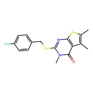 2-[(4-fluorobenzyl)sulfanyl]-3,5,6-trimethylthieno[2,3-d]pyrimidin-4(3H)-one structure
