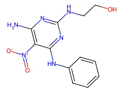 2-((4-Amino-5-nitro-6-(phenylamino)pyrimidin-2-yl)amino)ethanol structure