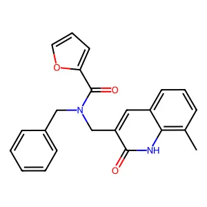 N-benzyl-N-[(8-methyl-2-oxo-1H-quinolin-3-yl)methyl]furan-2-carboxamide structure