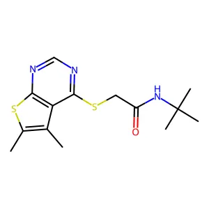N-tert-butyl-2-(5,6-dimethylthieno[2,3-d]pyrimidin-4-yl)sulfanylacetamide structure