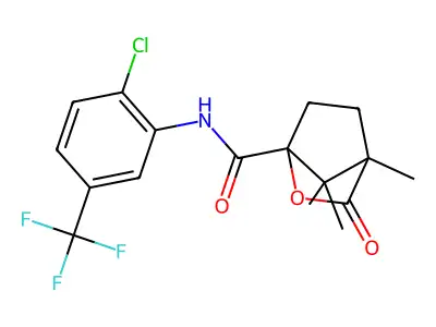 N-[2-chloro-5-(trifluoromethyl)phenyl]-4,7,7-trimethyl-3-oxo-2-oxabicyclo[2.2.1]heptane-1-carboxamide structure
