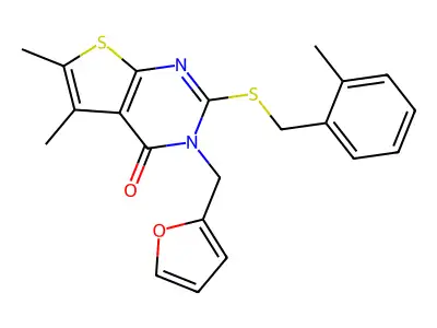 3-(furan-2-ylmethyl)-5,6-dimethyl-2-[(2-methylbenzyl)sulfanyl]thieno[2,3-d]pyrimidin-4(3H)-one structure