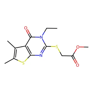ME((3-ET-5,6-Dimethyl-4-oxo-3,4-dihydrothieno(2,3-D)pyrimidin-2-YL)thio)acetate structure