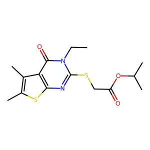 Isopropyl 2-((3-ethyl-5,6-dimethyl-4-oxo-3,4-dihydrothieno[2,3-d]pyrimidin-2-yl)thio)acetate structure