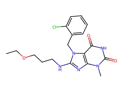 7-[(2-Chlorophenyl)methyl]-8-(3-ethoxypropylamino)-3-methylpurine-2,6-dione structure