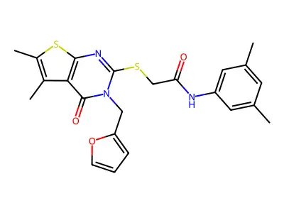 N-(3,5-dimethylphenyl)-2-{[3-(furan-2-ylmethyl)-5,6-dimethyl-4-oxo-3,4-dihydrothieno[2,3-d]pyrimidin-2-yl]sulfanyl}acetamide structure
