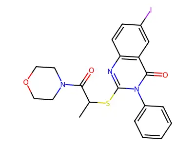 6-Iodo-2-(1-morpholin-4-yl-1-oxopropan-2-yl)sulfanyl-3-phenylquinazolin-4-one structure