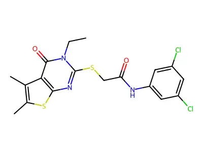 N-(3,5-Dichlorophenyl)-2-((3-ethyl-5,6-dimethyl-4-oxo-3,4-dihydrothieno[2,3-d]pyrimidin-2-yl)thio)acetamide structure
