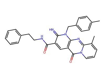 2-imino-10-methyl-1-(4-methylbenzyl)-5-oxo-N-(2-phenylethyl)-1,5-dihydro-2H-dipyrido[1,2-a:2',3'-d]pyrimidine-3-carboxamide structure