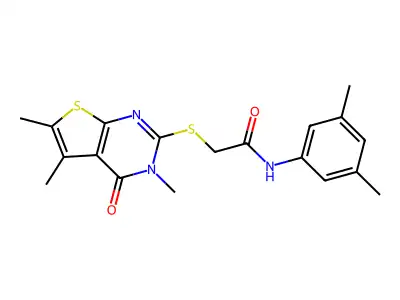 N-(3,5-dimethylphenyl)-2-[(3,5,6-trimethyl-4-oxo-3,4-dihydrothieno[2,3-d]pyrimidin-2-yl)sulfanyl]acetamide structure