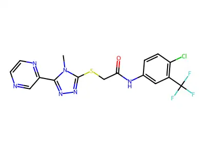 N-[4-chloro-3-(trifluoromethyl)phenyl]-2-{[4-methyl-5-(pyrazin-2-yl)-4H-1,2,4-triazol-3-yl]sulfanyl}acetamide structure
