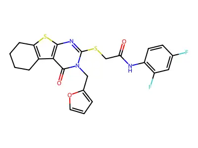 N-(2,4-difluorophenyl)-2-{[3-(furan-2-ylmethyl)-4-oxo-3,4,5,6,7,8-hexahydro[1]benzothieno[2,3-d]pyrimidin-2-yl]sulfanyl}acetamide structure