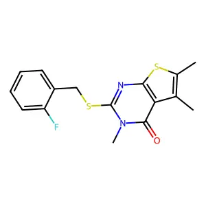 2-[(2-fluorobenzyl)sulfanyl]-3,5,6-trimethylthieno[2,3-d]pyrimidin-4(3H)-one structure