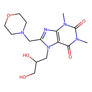 7-(2,3-dihydroxypropyl)-1,3-dimethyl-8-(morpholinomethyl)-1H-purine-2,6(3H,7H)-dione structure
