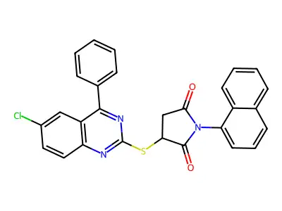 3-[(6-chloro-4-phenylquinazolin-2-yl)sulfanyl]-1-(naphthalen-1-yl)pyrrolidine-2,5-dione structure