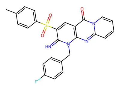 7-[(4-fluorophenyl)methyl]-6-imino-5-(4-methylbenzenesulfonyl)-1,7,9-triazatricyclo[8.4.0.0^{3,8}]tetradeca-3(8),4,9,11,13-pentaen-2-one structure