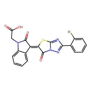 {(3Z)-3-[2-(2-bromophenyl)-6-oxo[1,3]thiazolo[3,2-b][1,2,4]triazol-5(6H)-ylidene]-2-oxo-2,3-dihydro-1H-indol-1-yl}acetic acid structure