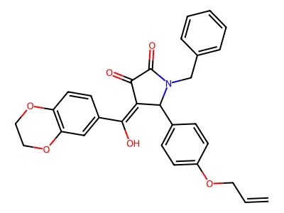 1-benzyl-4-(2,3-dihydro-1,4-benzodioxine-6-carbonyl)-3-hydroxy-5-[4-(prop-2-en-1-yloxy)phenyl]-2,5-dihydro-1H-pyrrol-2-one structure